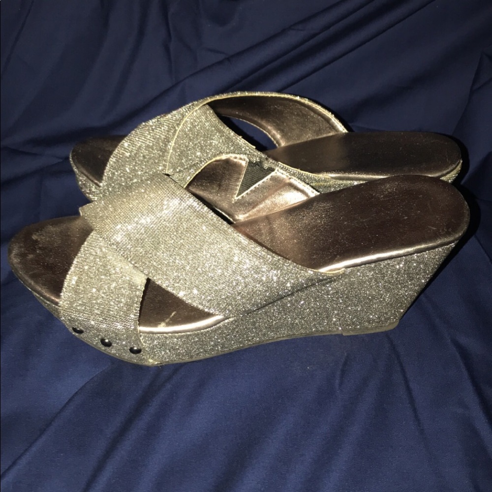 Silver Glitter Wedge Sandal
